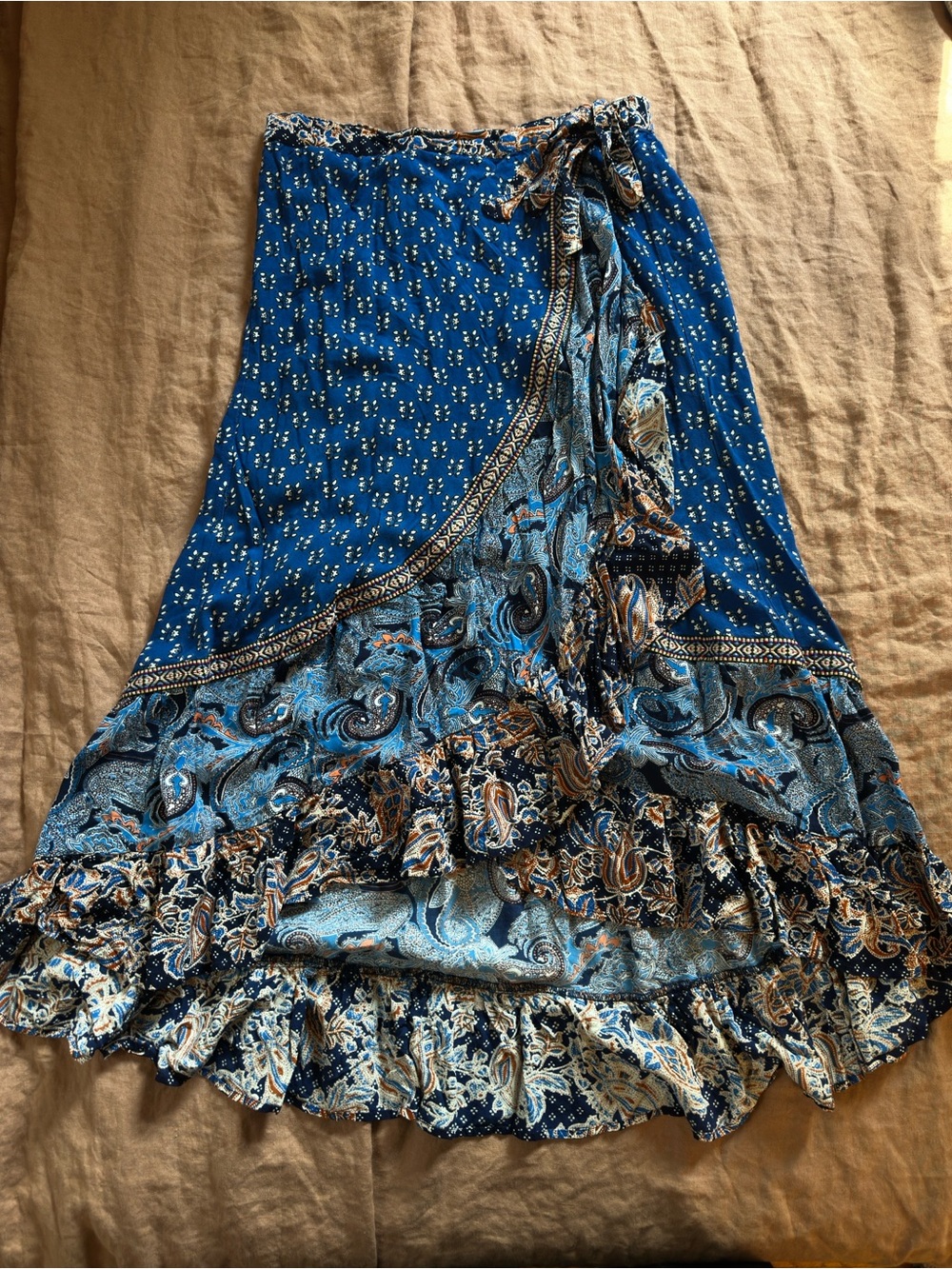 Bohemian Blue Paisley Wrap Maxi Skirt - Women's